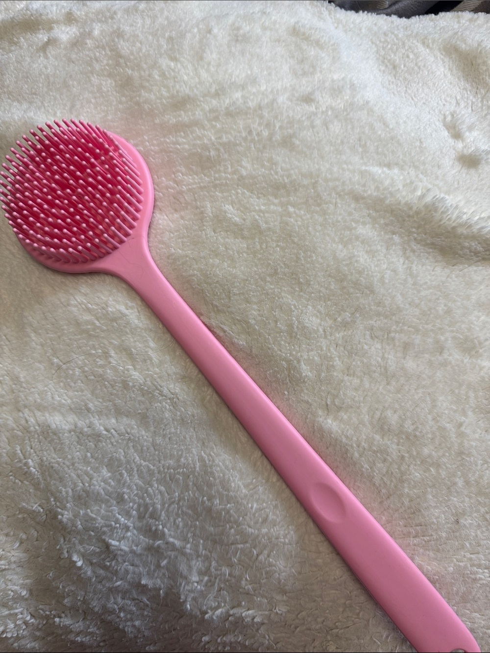Silicone Pink Bath Brush - Gentle Long-Handle Body Brush
